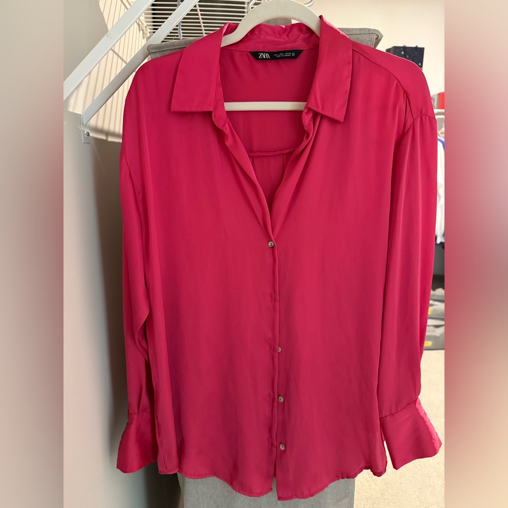 ZARA Pink Button-Down Blouse – Size L